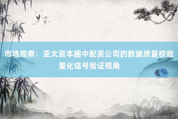 市场观察：亚太资本圈中配资公司的数据质量校验量化信号验证视角