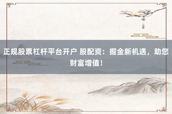 正规股票杠杆平台开户 股配资：掘金新机遇，助您财富增值！