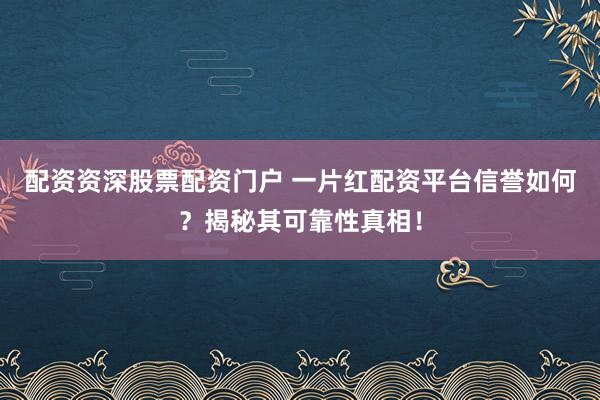 配资资深股票配资门户 一片红配资平台信誉如何？揭秘其可靠性真相！